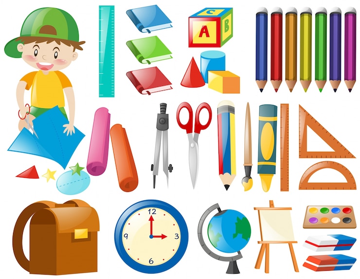Vettore gratuito diversi oggetti per la scuola