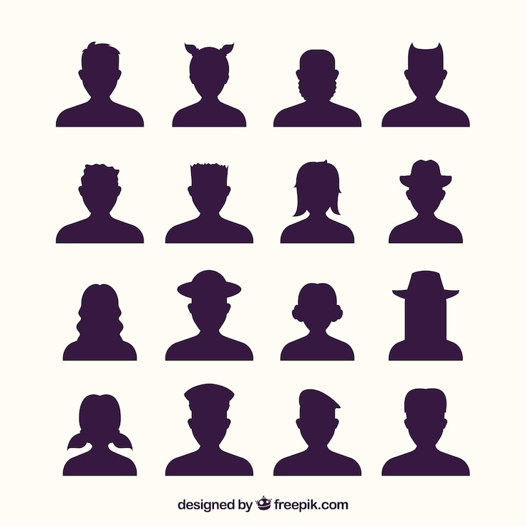 Vettore gratuito divertente varietà di avatar di silhouette