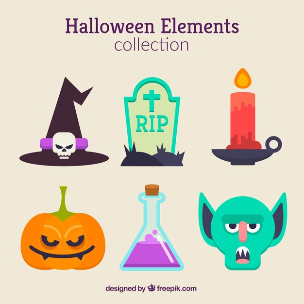 Divertente varietà di elementi moderni di Halloween