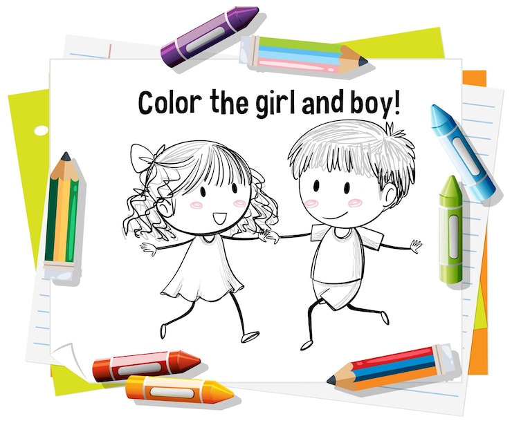 Vettore gratuito divertirsi a colorare con i bambini e i pastelli