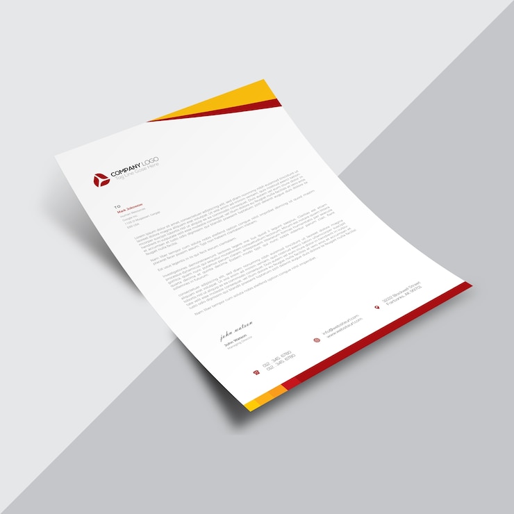 Vettore gratuito documento di business bianco con dettagli arancione e rosso