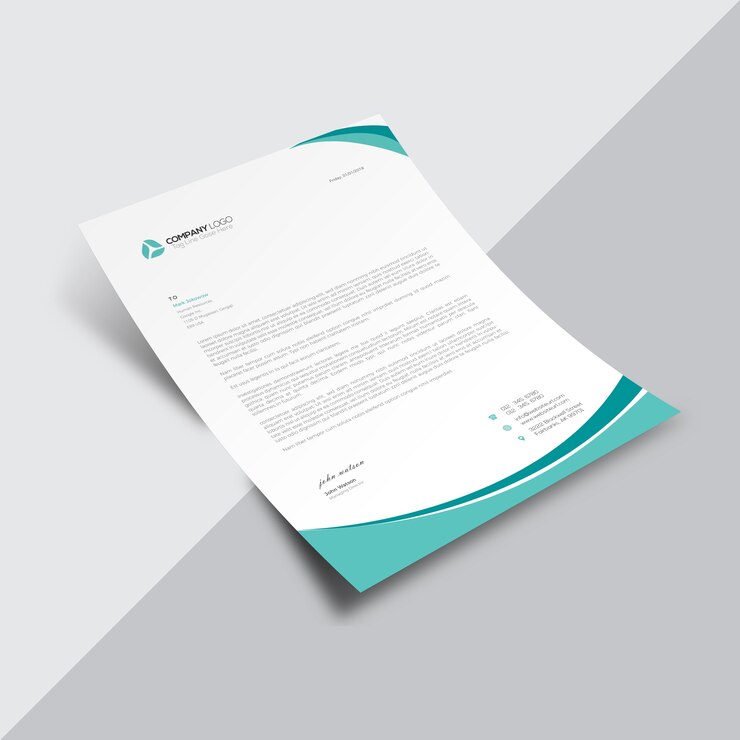 Documento di business bianco con dettagli blu chiaro