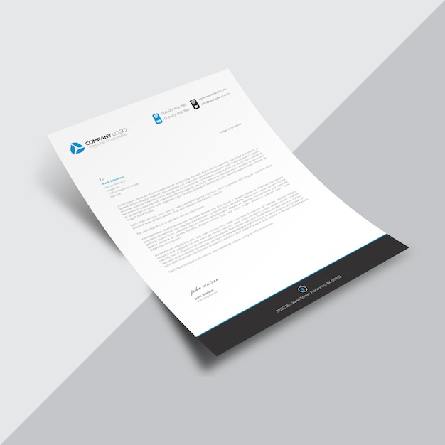 Documento di business bianco con dettagli neri