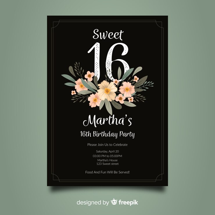 Vettore gratuito dolce invito di compleanno di sedici anni