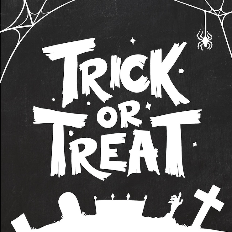 Vettore gratuito dolcetto o scherzetto in bianco e nero lettering di halloween