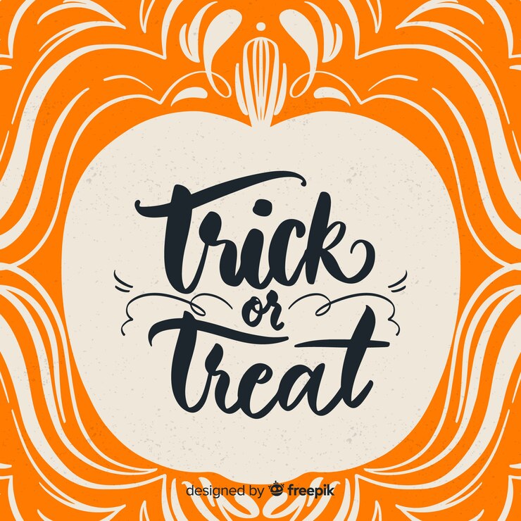 Vettore gratuito dolcetto o scherzetto lettering sfondo