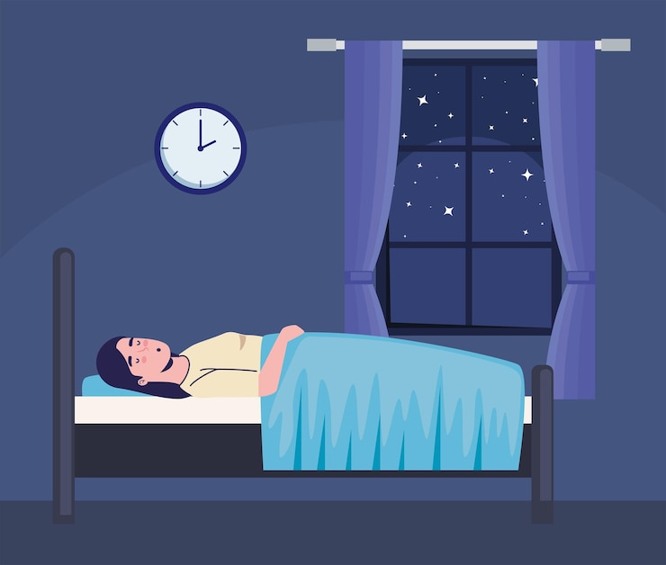 Vettore gratuito donna che dorme in camera da letto