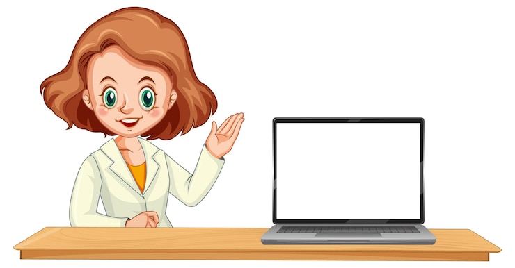Vettore gratuito donna che fa una presentazione con un portatile
