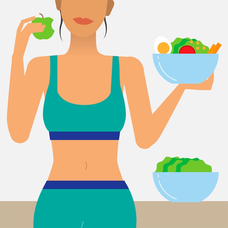 Vettore gratuito donna che mangia illustrazione cibo sano