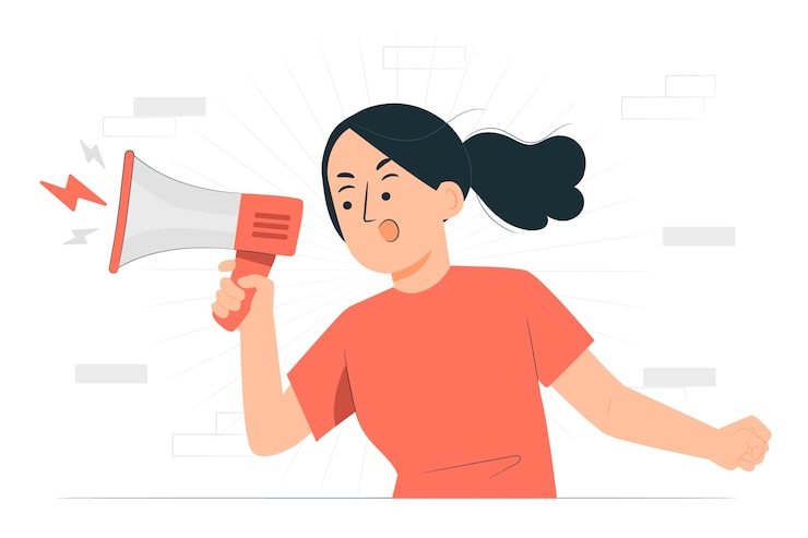 Vettore gratuito donna con l'illustrazione di concetto di grido del megafono