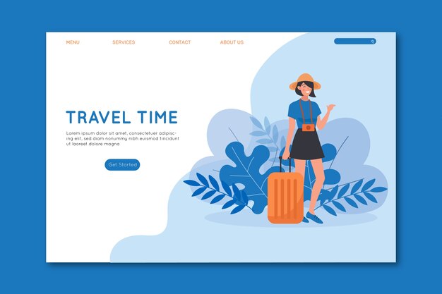 Donna di tempo di viaggio con la pagina di destinazione dei bagagli