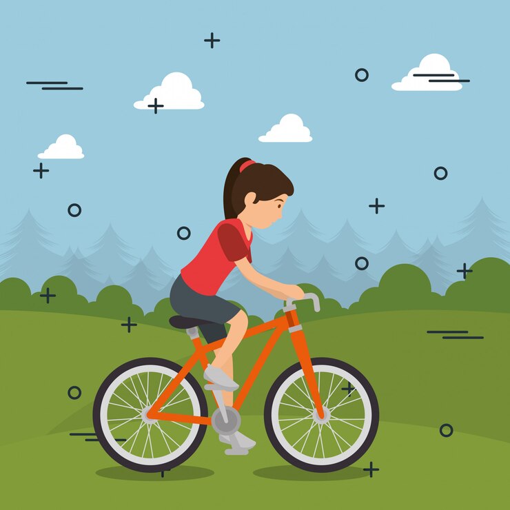 Vettore gratuito donna in bicicletta con icone dello sport
