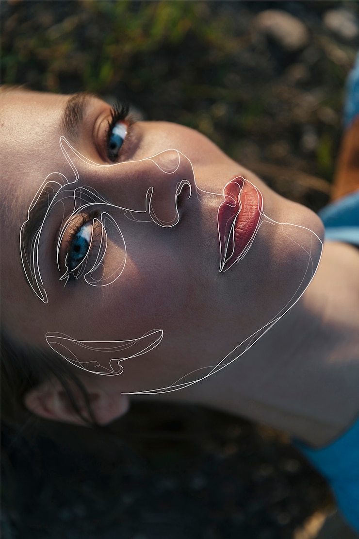 Vettore gratuito donna in posa con le linee sul viso