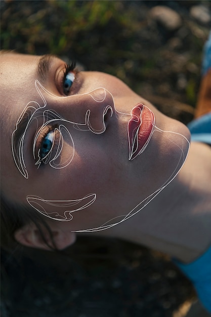 Donna in posa con le linee sul viso