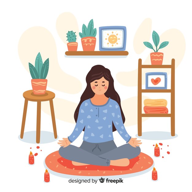 Donna piatta godendo la meditazione
