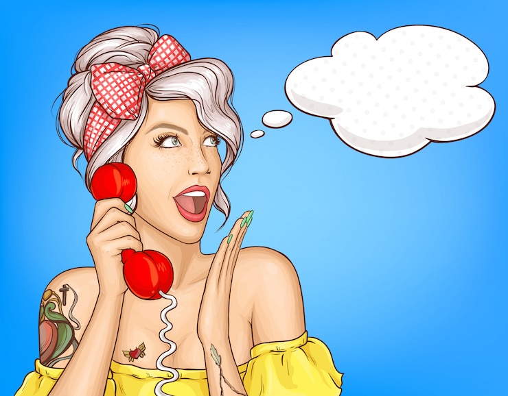 Vettore gratuito donna sorpresa che parla sul retro vettore del telefono