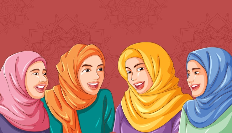 Vettore gratuito donne con gli hijab colorati che sorridono