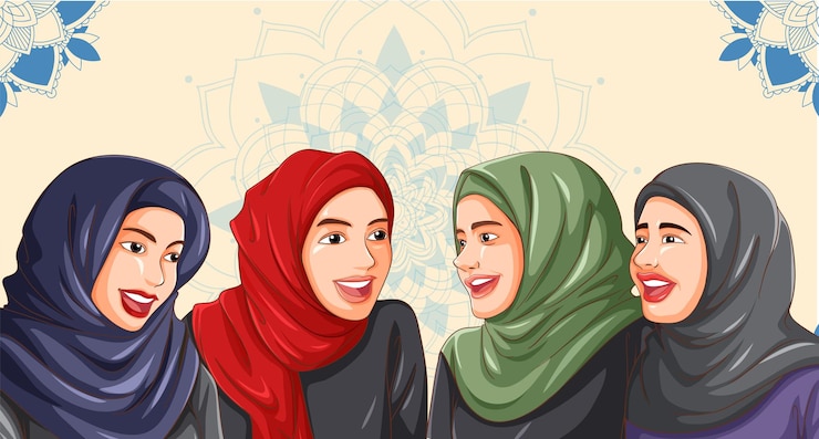 Vettore gratuito donne in hijab che condividono una conversazione