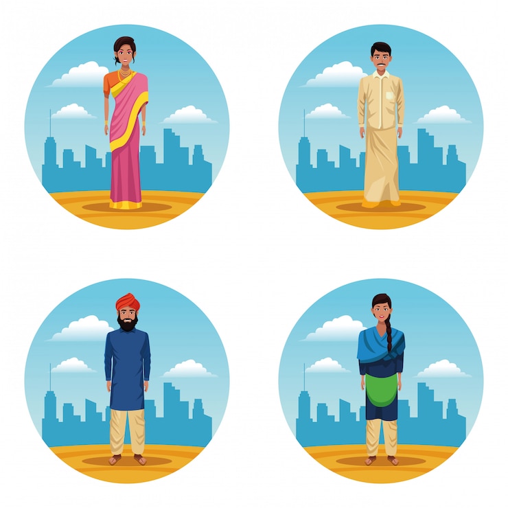 Vettore gratuito donne indiane e uomini indiani