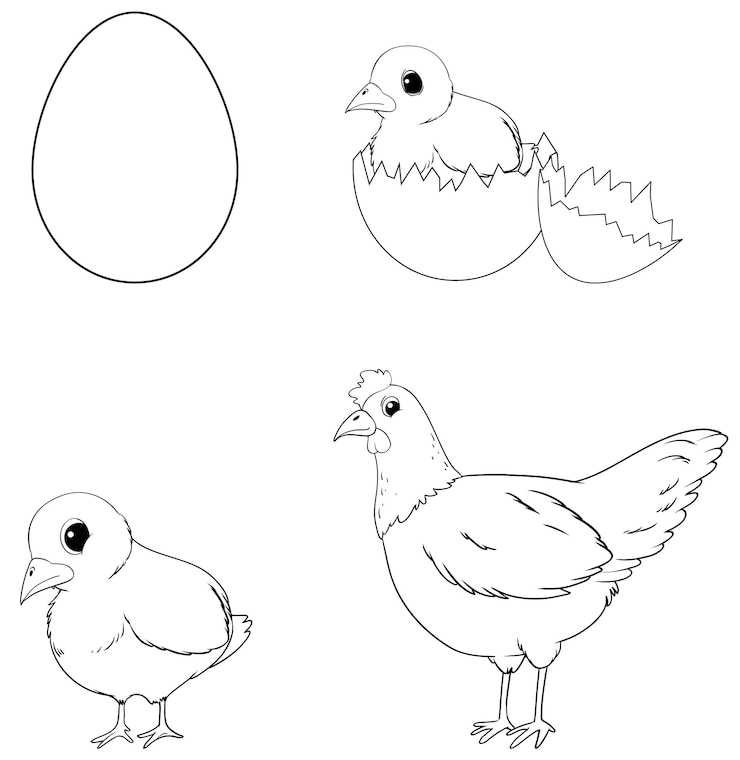 Vettore gratuito doodle ciclo di vita del pollo