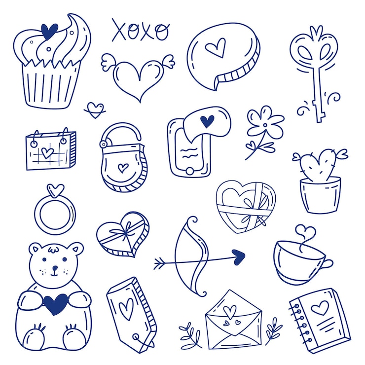 Vettore gratuito doodle collezione di elementi di san valentino