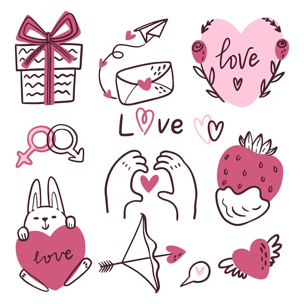 Doodle collezione di elementi di San Valentino