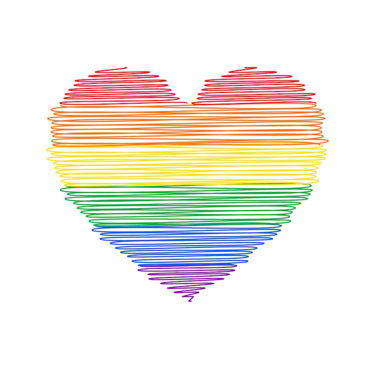Vettore gratuito doodle pride flag a forma di cuore