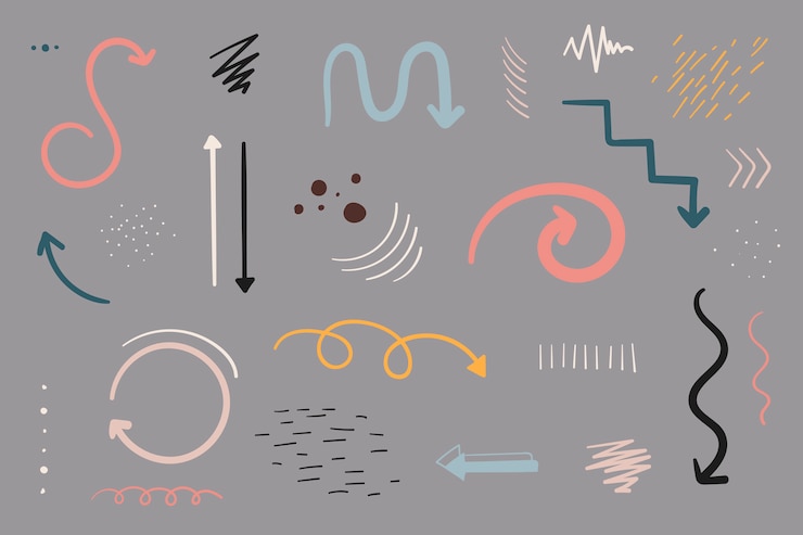 Vettore gratuito doodles freccia impostata