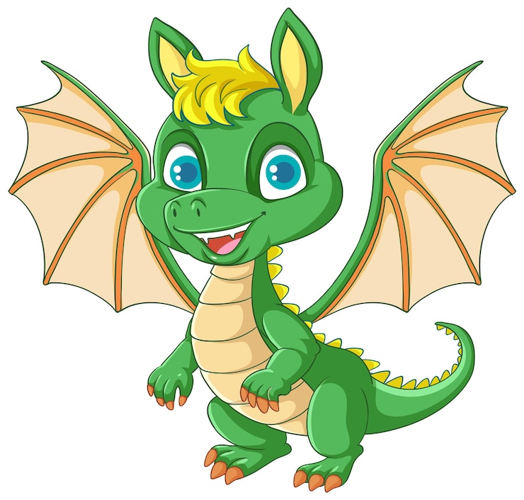Vettore gratuito drago verde felice del fumetto che sorride