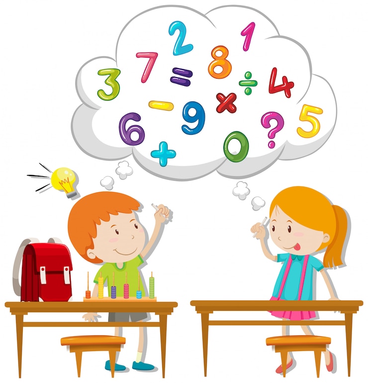 Vettore gratuito due bambini che calcolano in aula