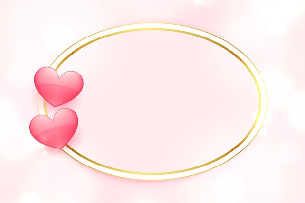 Due cuori rosa 3d su sfondo di amore cornice dorata