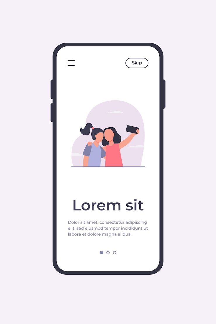 Vettore gratuito due ragazze che prendono selfie sullo smartphone. amico, telefono, foto piatta illustrazione vettoriale. modello di app mobile concetto di amicizia e tecnologia digitale