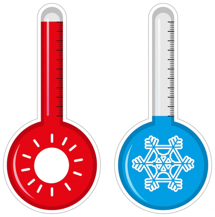 Vettore gratuito due termometri per climi caldi e freddi