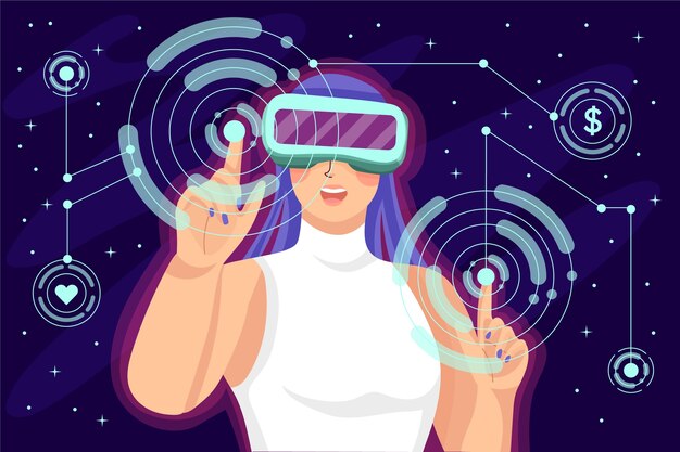 E illustrazione metaverse design piatto disegnato
