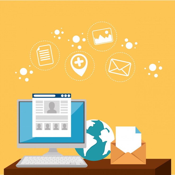 Vettore gratuito e-mail marketing imposta icone