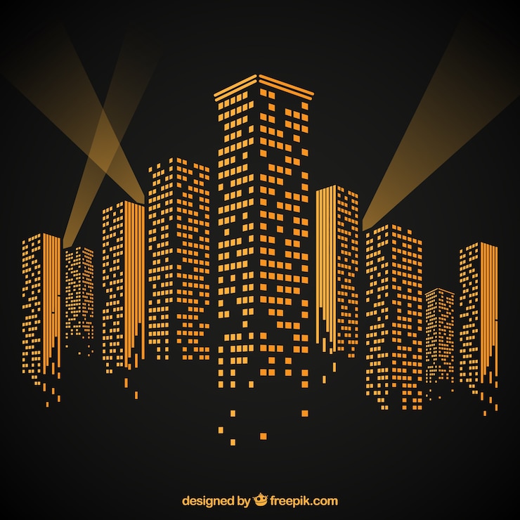 Vettore gratuito edifici illuminati