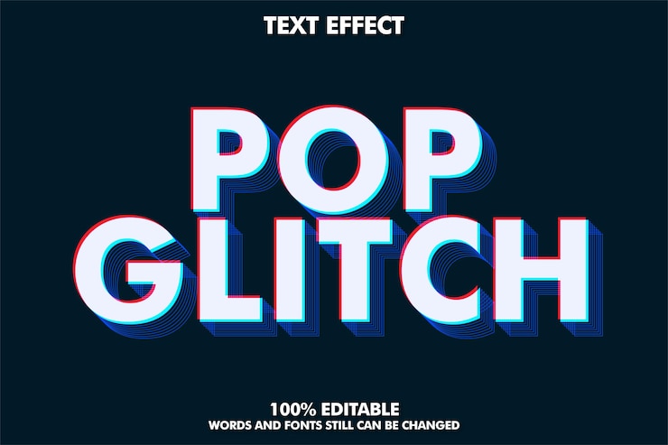 Vettore gratuito effetti di testo pop art moderni con stile colore glitch e tratto a strati