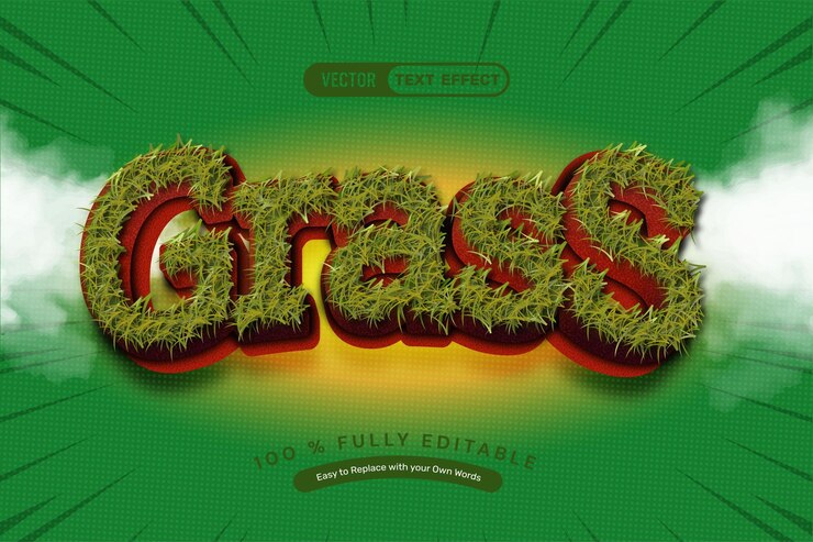 Vettore gratuito effetto di testo 3d realitsic grass editable