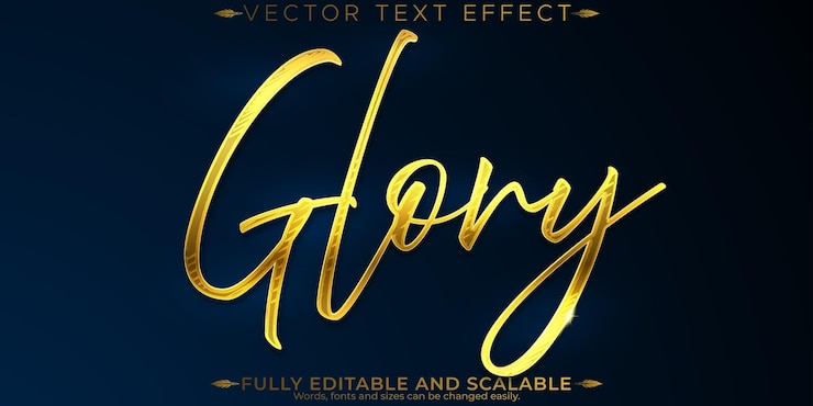 Vettore gratuito effetto di testo oro modificabile stile di testo di gloria e vittoria modificabile
