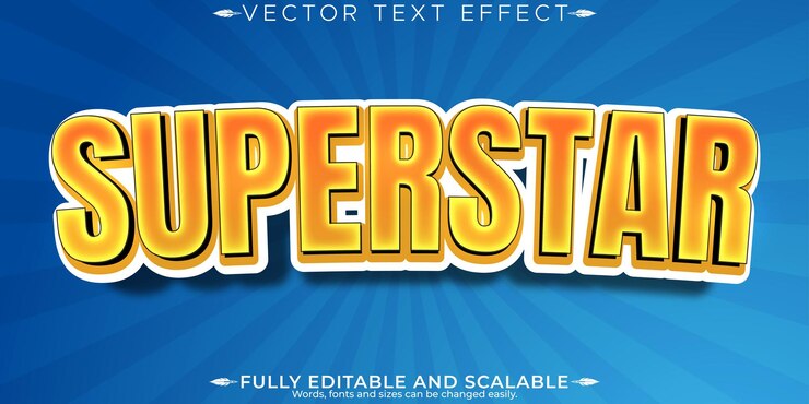 Vettore gratuito effetto di testo superstar cartoon edibile e stile di carattere personalizzabile a fumetti