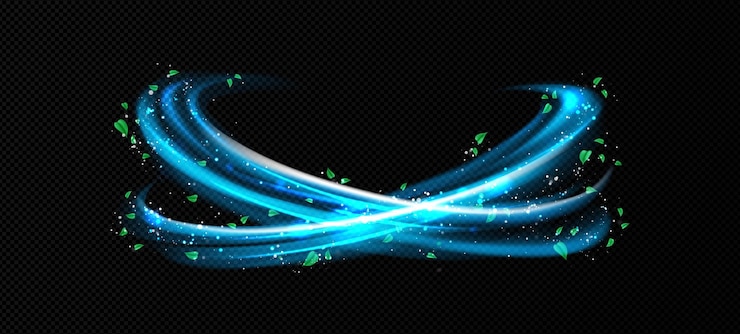 Vettore gratuito effetto freschezza vortice di aria blu con foglie verdi