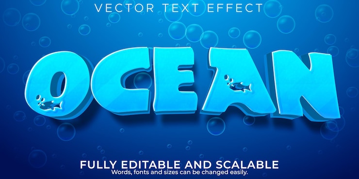 Vettore gratuito effetto testo acqua oceanica, stile testo blu e liquido modificabile