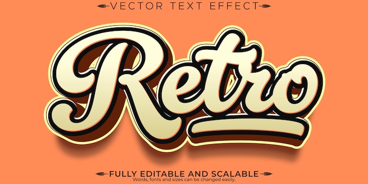Vettore gratuito effetto testo adesivo retrò modificabile in stile testo anni '70 e '80