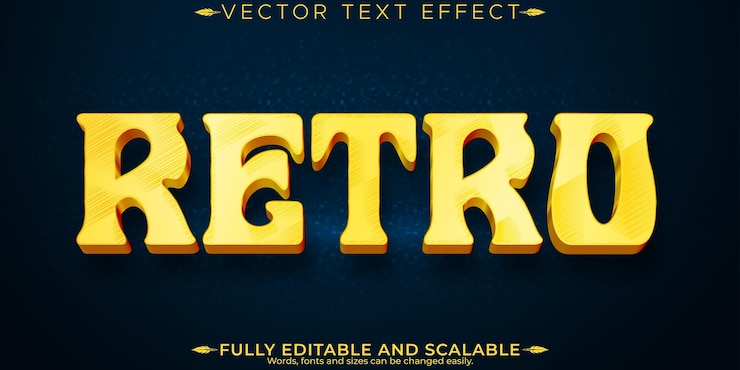Vettore gratuito effetto testo adesivo retrò modificabile in stile testo anni '70 e '80