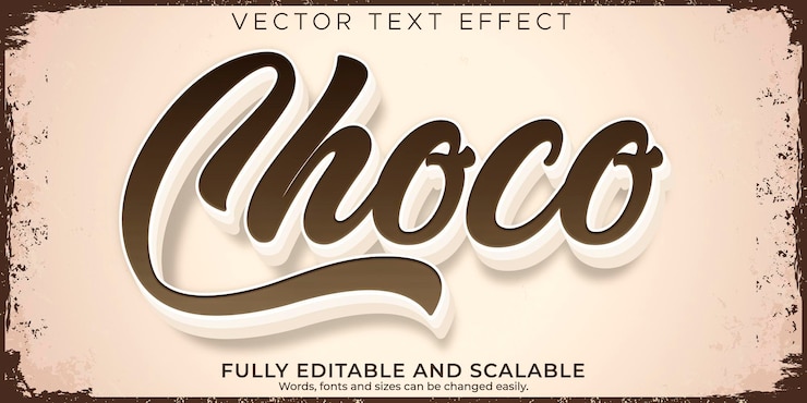 Vettore gratuito effetto testo cioccolato modificabile in stile testo marrone e retrò