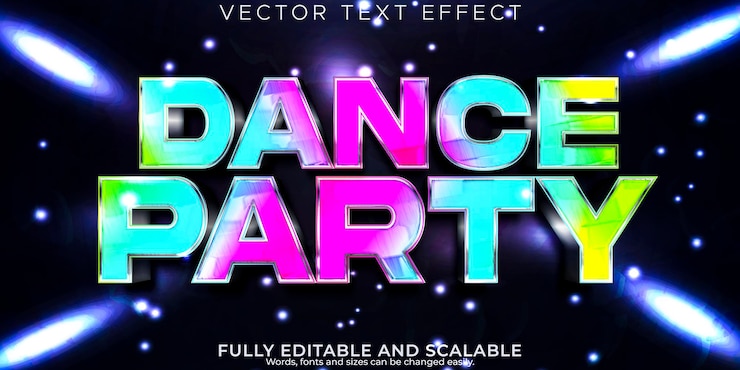 Vettore gratuito effetto testo festa modificabile in stile testo danza e musica