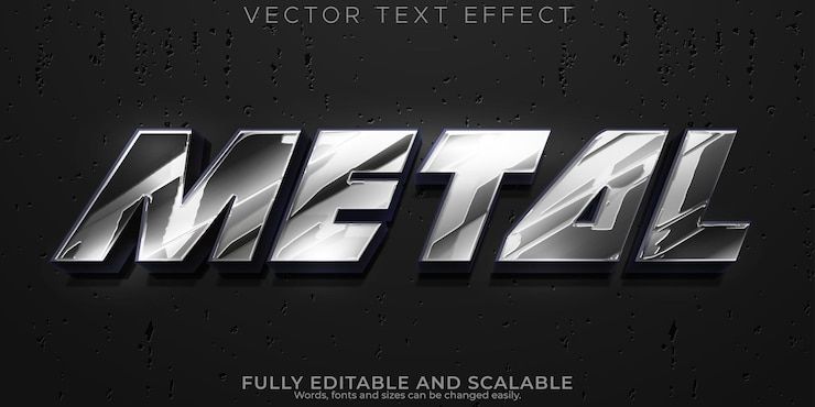 Vettore gratuito effetto testo in acciaio metallo modificabile stile testo cromo e argento