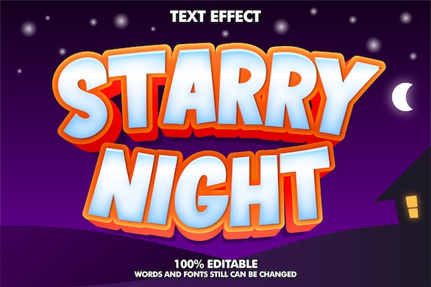 Effetto testo notte stellata con sfondo notturno