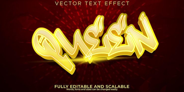 Vettore gratuito effetto testo queen neon modificabile e testo lucido stylex9