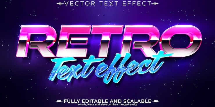 Vettore gratuito effetto testo vintage anni '80 modificabile retrò futuro e stile testo cyber spazio